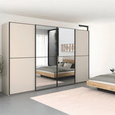 Lifestyle Image of Supreme Duo Champagne 4 Door Sliding Wardrobe with Mirror with Black Trims and Door Handles